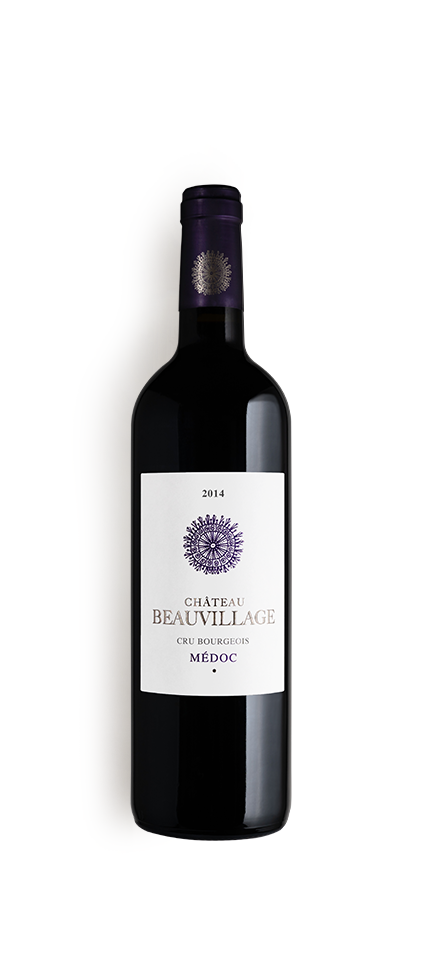 packshot de la bouteille du millésime 2014 de château beauvillage, vignoble en médoc