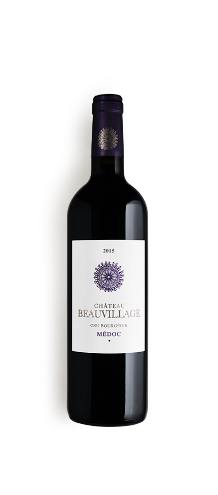 packshot de la bouteille du millésime 2015 de château beauvillage, vignoble en médoc